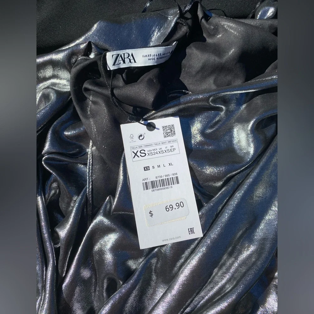 ZARA ASYMMETRIC SILVER METALLIC TOP XS/NWT - Picture 14 of 14